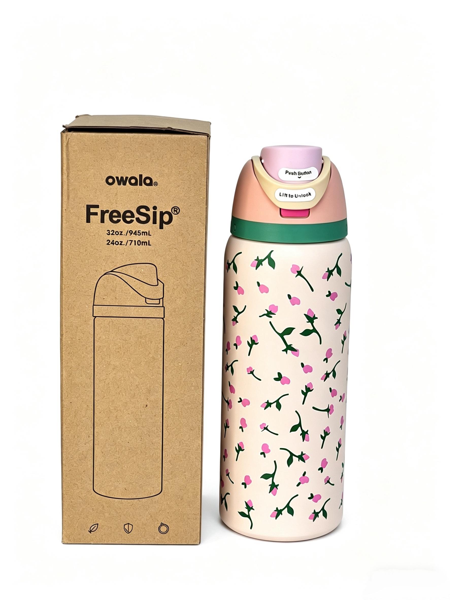 Owala 32oz Insulated Stainless Steel Travel Mug with Flip Lid, Sports Insulated Water Bottle, Outdoor Sports Water Cup, Crushed Flower Pattern