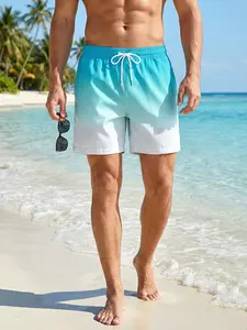 Men's Summer Beach Shorts, Solid Swim Shorts, Casual Regular Fit Plain Color Short Pants with Triangle Mesh Lining, 2 Side Pockets, 1 Back Pocket