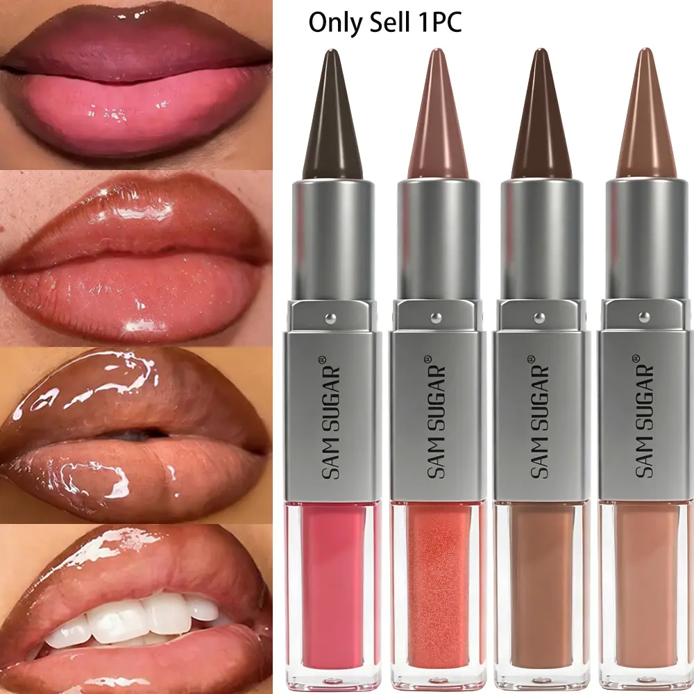 Two in one Lip Gloss Balm lipliner moisturizing Long Lasting Glossy hydrating texture lasting makeup cosmetic easy to apply double head lip gloss