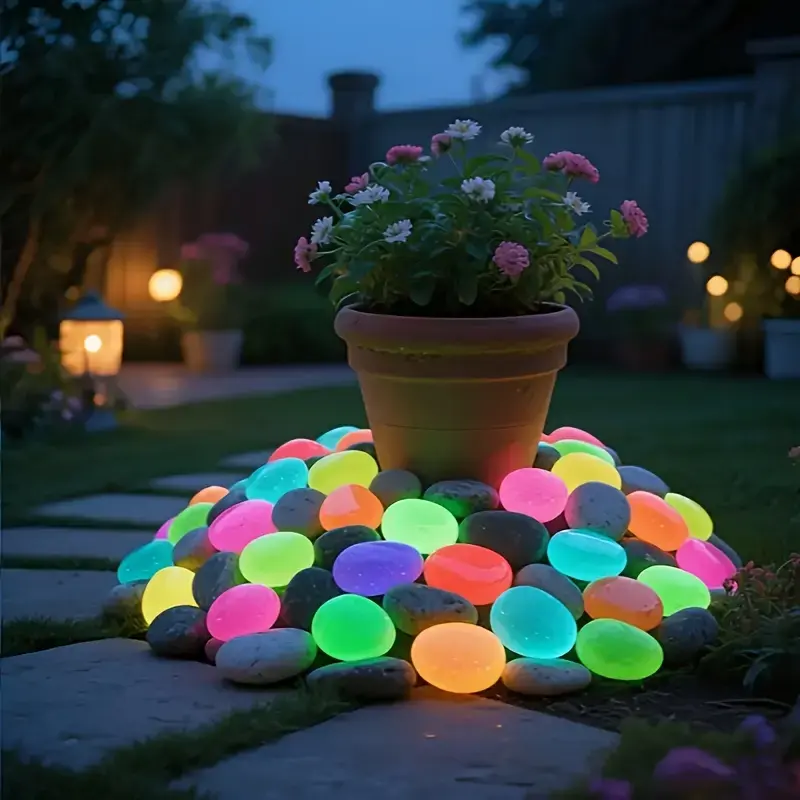 Set of 200 PCS Extra-Large, Dreamy, Glowing Pebbles for Garden Paths, Aquariums, and Starry Night Lighting—Perfect for Home and Outdoor Decor