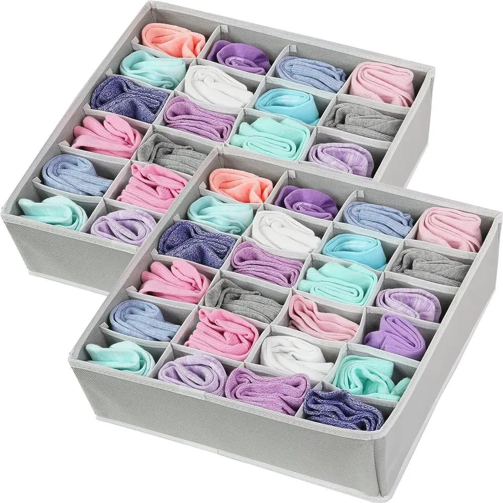 Sock Underwear Organizer, 2 Counts Multi Grid Drawer Divider, Foldable Cabinet Closet Organizer, Storage Box for Storing Socks, Underwear, Ties, Storage Bin, Foldable Storage Bins, Folding Storage Boxes