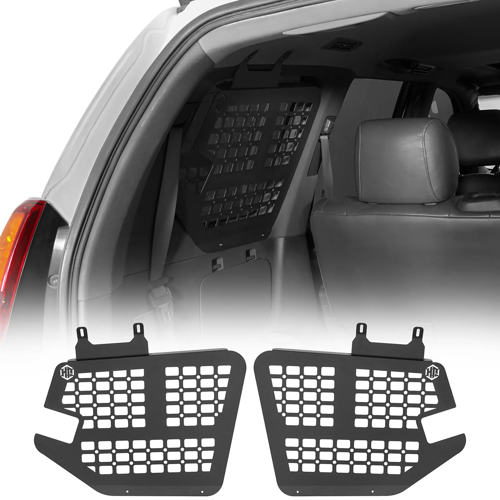 Hooke Road Bolt-On Rear Window Interior MOLLE Metal Storage Panel Kit - 14-Gauge Steel Plates, 13 lbs Vehicle Organizer, Drill-Install Accessory with 2×Mounting Brackets, 1×Hardware for 2003-2009 Lexus GX470 (Matches Rear Window & Body Contours)