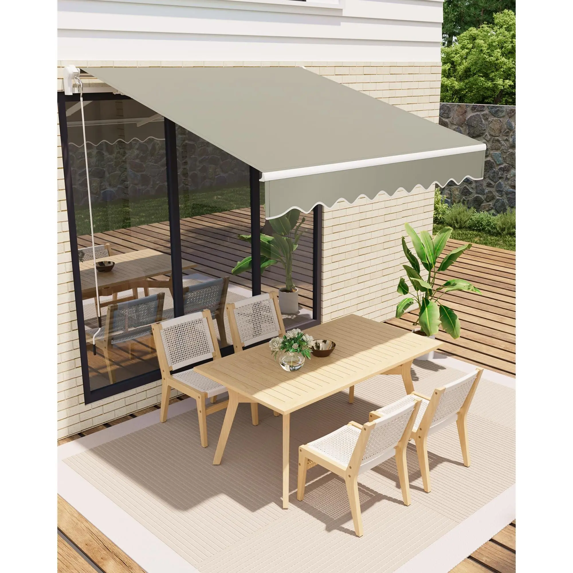 Articulated Arm Awning 300 x 250 cm, UV40+ & Water-Repellent, with Crank & Wall Mount, Length + Angle Adjustable, Awning for Patio & Balcony, Sun Protection, Balcony Awning, Joint Awning，gray