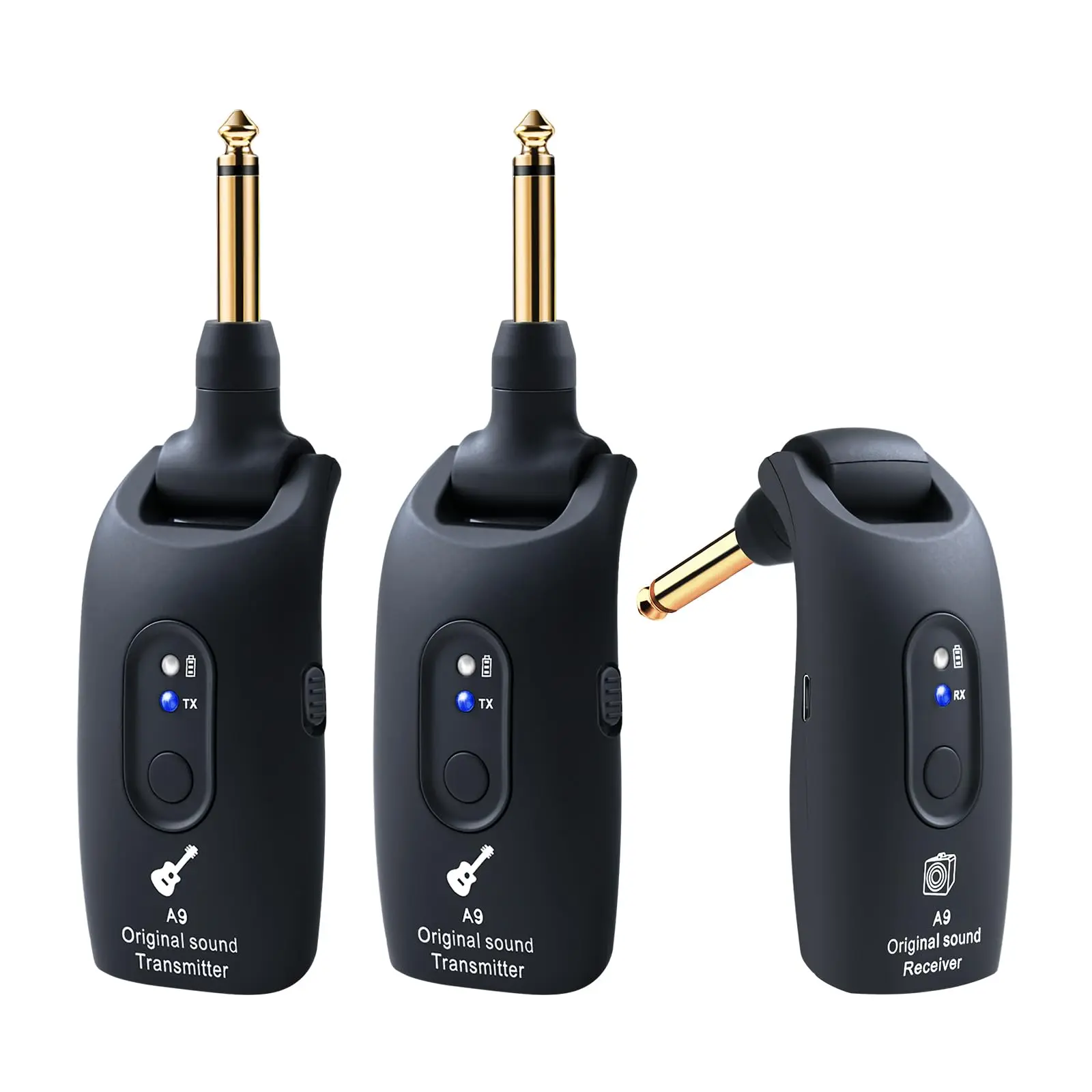 2.4GHz Wireless Guitar Transmitter Receiver System, Rechargeable Audio Adapter for Guitar Bass Electric Instruments, 30m/100ft Transmission, 270°Rotatable, 4hr Working Time