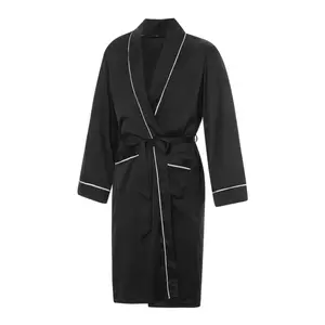 Men Bathrobe with Belt, Adults Contrast Color Long Sleeve V-neck Night Robe with Pockets
