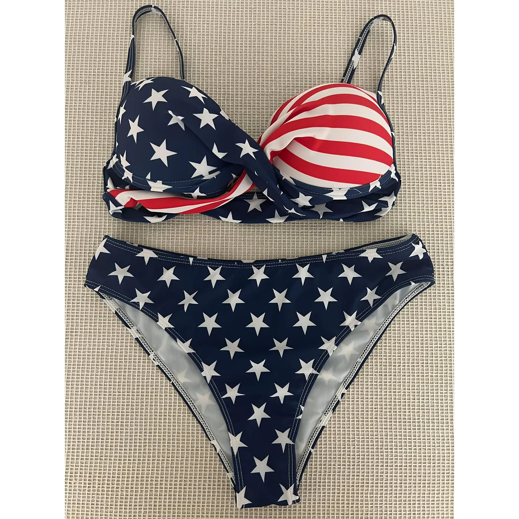 Womens Sexy Two Piece Swimwear American Flag Print Lace Up Lingerie Set  Summer Beach July 4th Bikini Set casual tie back swim bra gingham bikini -  TikTok Shop