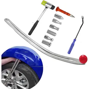 Car Dent Puller Kit, Manual Car Dent Remover PDR Kit, Auto Fender Paintless Dent Repair Tools with Big Curved Crowbar PDR Rod & Rubber Hammer for Motorcycle Metal Surfaces