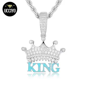 【#P217】Crown King S925 Sterling Silver Synthetic Moissanite Pendant Necklace Suitable for Men and Women Hip Hop Exquisite Jewelry Birthday Gift Daily