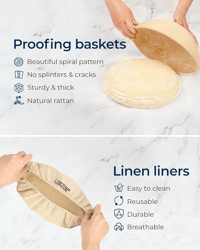 Banneton Bread Proofing Basket Set, 10" Round Sourdough Proofing Basket with Sourdough Bread Baking Supplies, Bread Making Kit