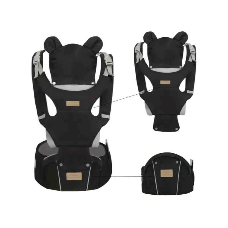 Multi Position Baby Carrier Hip Seat, Detachable Bear Ear Baby Sling Carrier, Breathable Fabric Infant Backpack Carrier with Reflective Strip, Fit 7-45lbs Newborn Toddler Travel Essential ergonomic