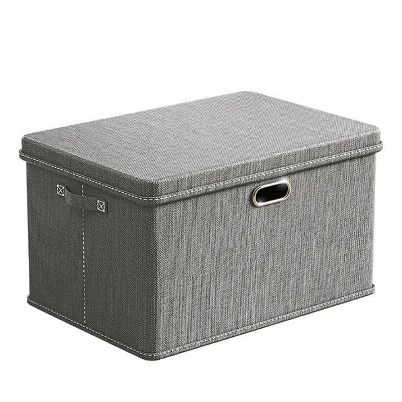 Large Collapsible Stackable Storage Bins with Lids, 1 Pack Beige Foldable Fabric Closet Storage Boxes with Lids, 4 Handles Toy Heavyduty Dark Gray Linen Storage Cube Box