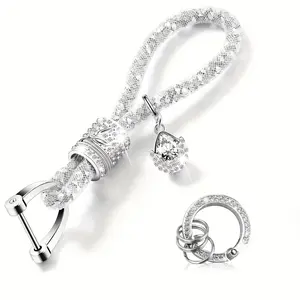 Women's Cute Alloy Crystal Bling Keychain for Car Keys - 1pc Glitter Rhinestone Ring Strap, Car Key Decoration, Ideal Gift for Birthday, Christmas