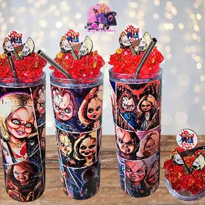 20 Oz Stainless Steel Horror Couple Faux Light up ice Tumbler With Removable Magnetic Lid