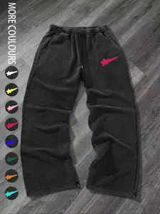 Men's Letter & Geometric Print Zipper Pants, Regular Fit Casual Comfy Straight Leg Trousers for Daily Wear, Men's Bottoms for All Seasons