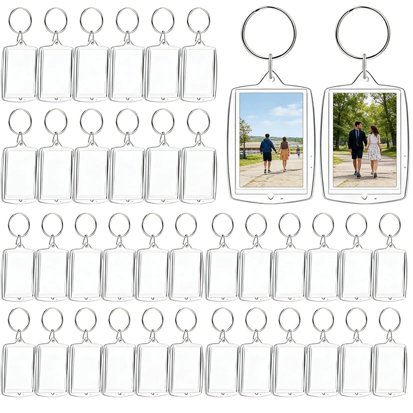 GARVEE 100Pcs DIY Acrylic Photo Keychains, Clear Plastic Blanks with Round & Rectangular Inserts – Party Favors & Gift Making Supplies