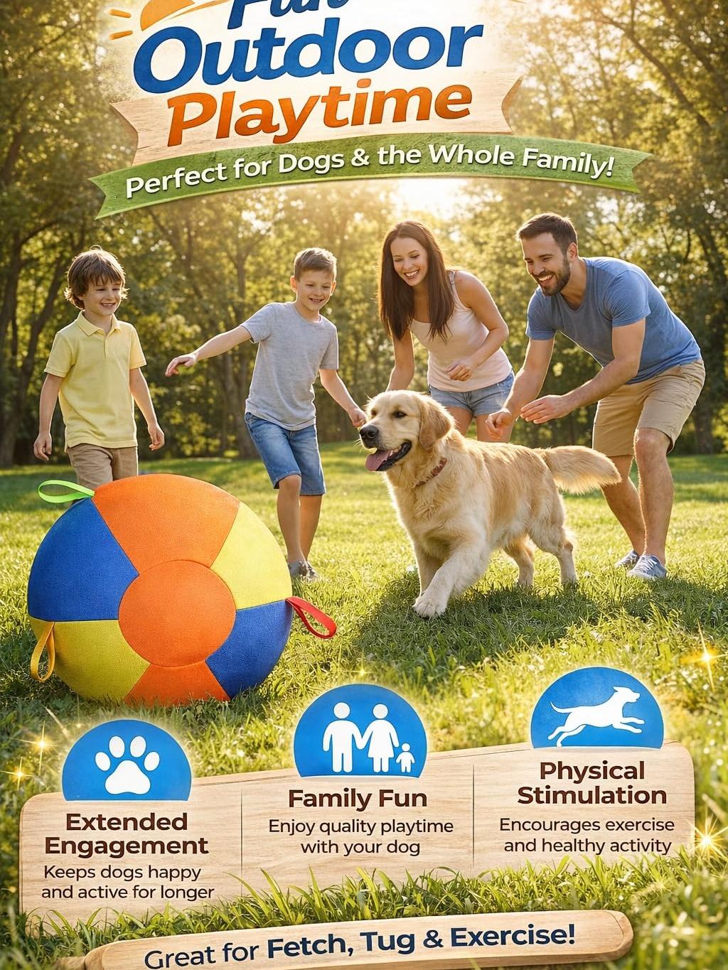 Jumbo Inflatable Herding Ball for Dogs, Giant Durable Tear-Resistant Big Play Ball with Handle Cover & Air Pump for Outdoor Exercise & Interactive Play