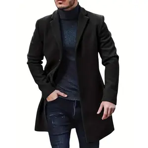 Men's Duster Slim-Fit Notched Lapel Single Breasted Coat Winter Thermal Cotton Business Large Coat Coat