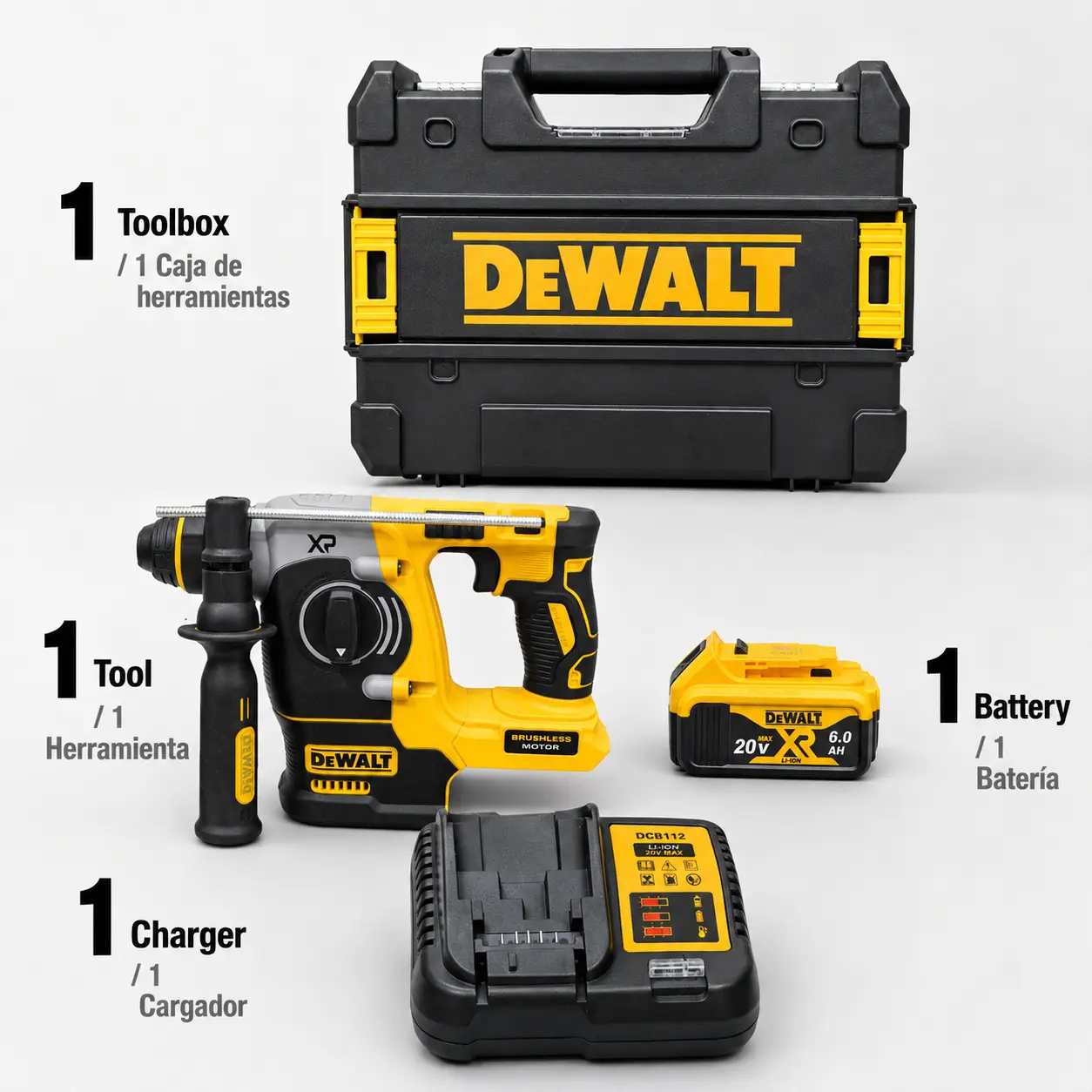 DCH273 DEWALT 20V XR Rotary Hammer Drill Kit Side Handle + Depth Rod