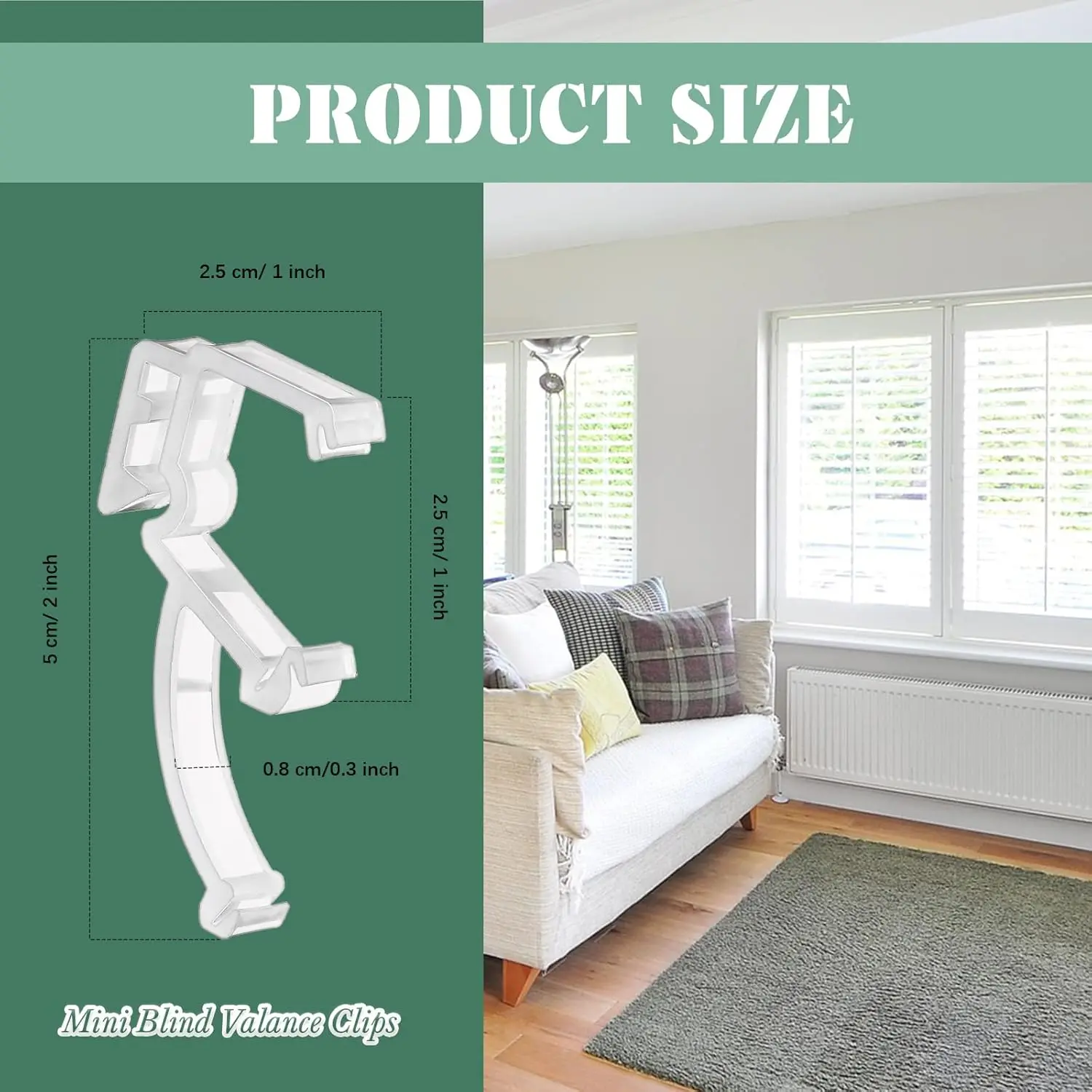 Blulu 20 Pieces 2 Inch Clear Valance Clips Hidden Window Mini Blind Clips for Wood or Faux Wood Horizontal Blinds
