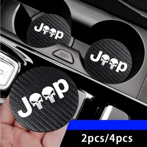 For Jeep 2pcs or 4pcs Car Interior Coaster, Water Cup Cushion, Storage Groove, Protect Coaster, Non-Sponge Rubber, Model A19961208