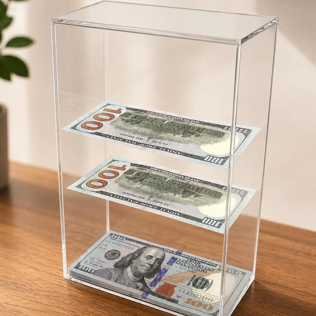 Floating savings box — holds over 1,800 bills, acrylic savings challenge box, goal tracker, satisfying floating effect, great as a gift