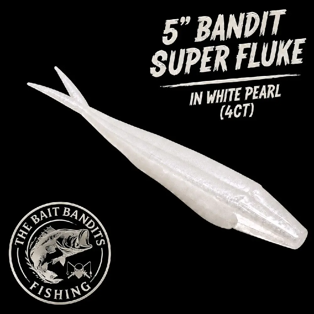 5” Bandit Super Fluke – White Pearl (4ct) Inline Lures for Freshwater Fishing