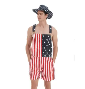 OPDNBON American Flag Overalls Shorts Romper 4th of July Jumpsuits Work Bibs Coveralls Gifts for Men, Menswear
