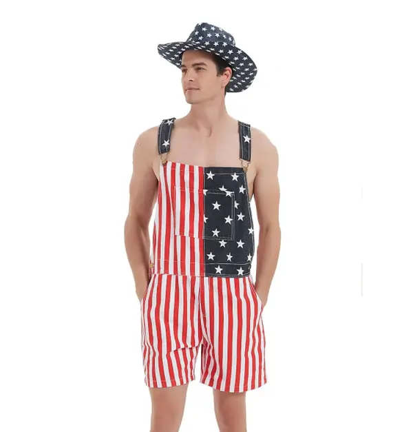 OPDNBON 250th American Flag Overalls Shorts USA Romper 4th of July Jumpsuits Stars and Stripes Work Bibs Coveralls Gifts for Men, Menswear