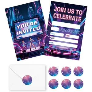 20 Sets Music Birthday Invitations Girl with Envelopes and Stickers Kids Invites Party Supplies Decoration 4x6 Inches