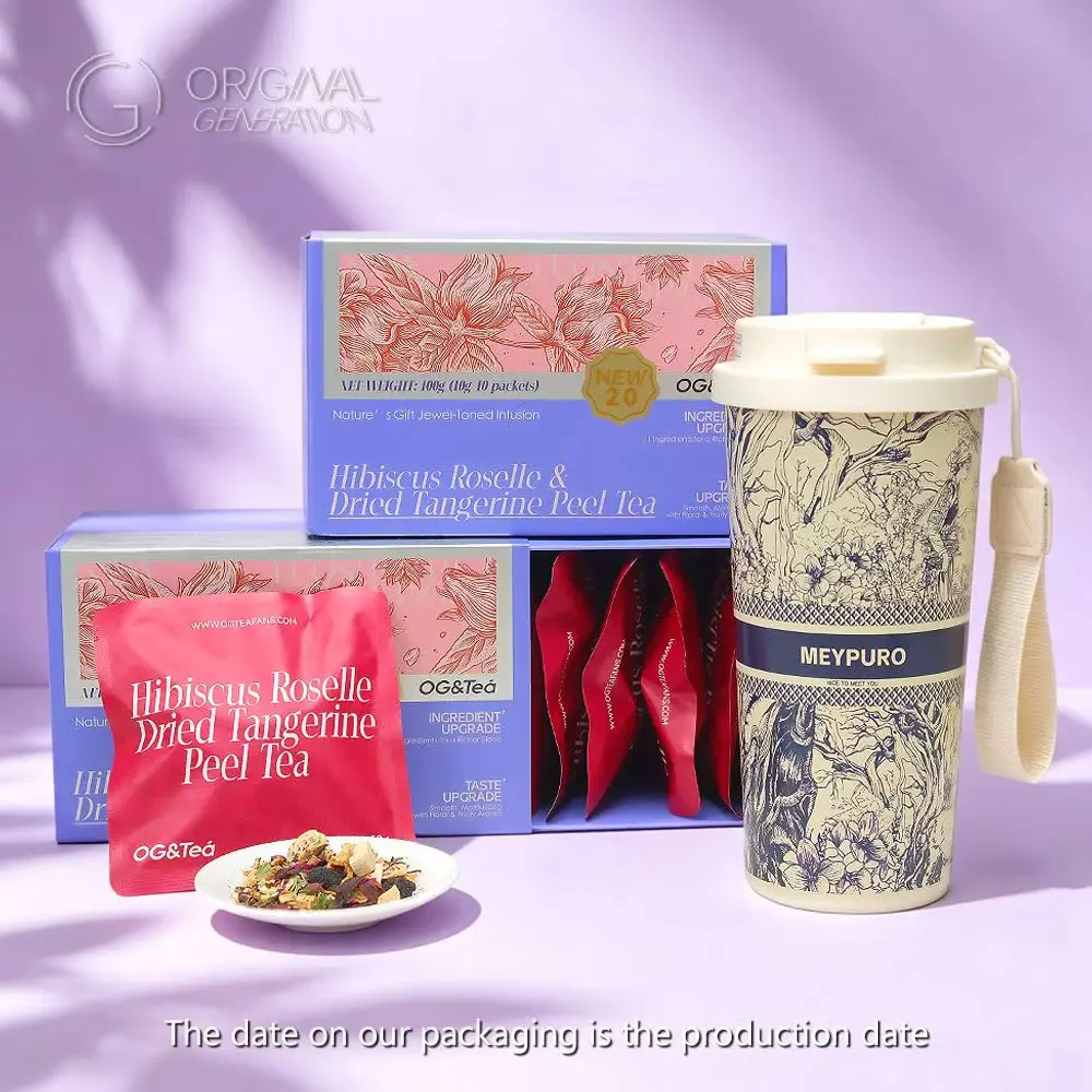 Live Special BOGO Kidney Tea 2.0 Version Roselle /Hibiscus Tangerine Tea 2 Cartons (1Carton 100g 10g×10pcs)×2 Caffeine Free With Adzuki Bean Pear Dried Tangerine Peel Sugarcane Mulberry Roselle Hawthorn Rose Apple Stevia With Forest Thermos