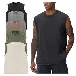 Gihuo 5PCS Mens Tank Tops Workout Sleeveless Shirts Acid Wash Cotton Tees Loose Gym Muscle Shirts Oversized Baggy Breathable Classic Stylish Unisex