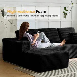 Cloud Sectional Sofa with L-Shape Chaise, Boneless Couches Compression Sleeper Bed, Couch in a Box，Modern Sectional Modular Design, Deep Seating, Upholstered for Living Room/Bedroom No Assembly Required (Corduroy Fabric)  high-density foam furniture
