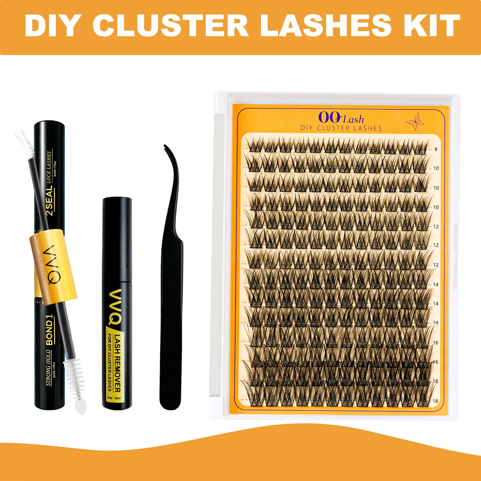 VVQ Lash Soft and Cute Premium Fiber D Curl DIY Eyelash Extension Kit-Sofie, Magic, Puffia, Viva-Waterproof Long lasting Lashes Makeup For Girl-Bond and Seal Eyelash Glue and Lash Remover Beginner Friendly Individual Lashes