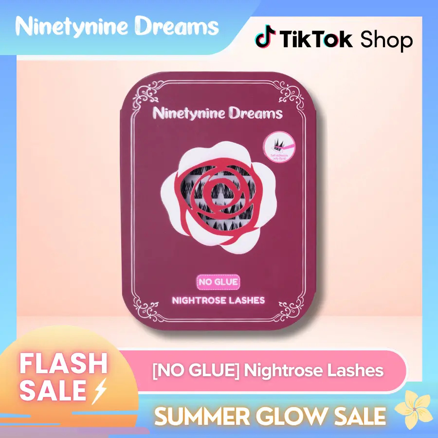Ninetynine Dreams [NO GLUE] Nightrose Self-Adhesive Lashes | 14mm CC Curl Press-On No Glue Required Lash Clusters - Spiky Wispy Anime Manhua Style Beginner-Friendly Reusable Lightweight Daily Eyelashes with Ultra-Thin Self-Stick Jelly Band