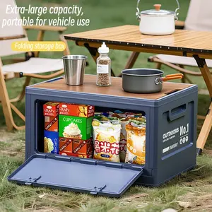 Large Capacity Foldable Storage Box with Wooden Lid, Outdoor Car Home Organizer, Durable Density Board Material, Practical Design, Collapsible Storage Bins