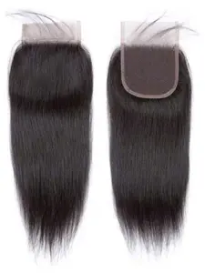 1 picec Brazilian Virgin Straight Lace Closure with Baby Hair Natural Black Color Human Hair 4x4 Free Part Lace Closure