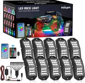 Nilight RGB LED Rock Lights Kit 10 PCS 18LED Wide Angle Wheel Well Light with Remote & Bluetooth App Dual Control Multi Modes Underglow Multicolor Neon Pod for ATV UTV SUV Offroad Truck RZR Boat  dealsforyoudays