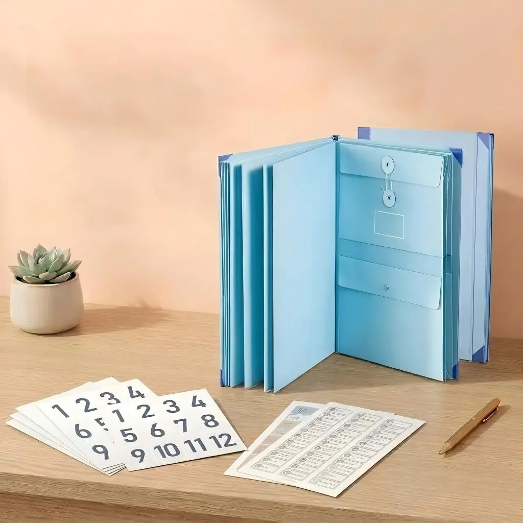 Assignment Paper Folder Manila Accordion File School Paper Organizer with Button Closure - 12 ...