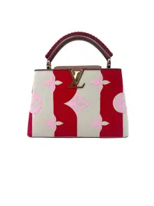 Pre-owned Louis Vuitton canvas Shoulder Bags Capucines Pink Giant Monogram Embroidered Leather Bag With Braided Handle Bag LV1943