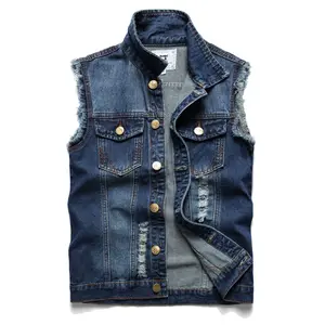 Men's Denim Vest Casual Lapel Trucker Jeans Vests Fashion Vintage Sleeveless Vest for Men