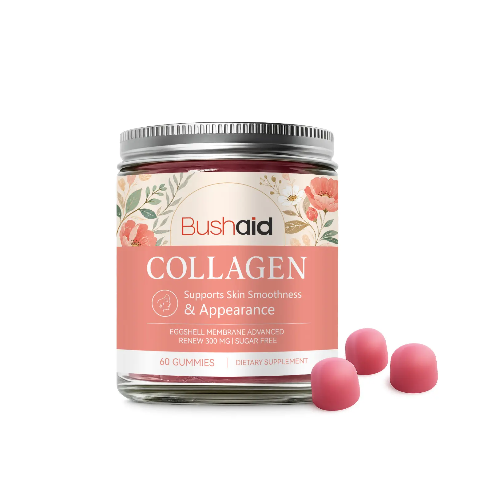 Collagen Chewable Gummies Dual Protein Blend with Hyaluronic Acid, 5-in-1 Nutrients, Support Skin Elasticity & Joint Mobility, 60 Gummies 30 Day Supply
