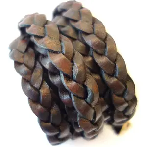 10mm 3 Ply Flat Braided Leather Cord Rope for Jewelry and Craft Work, Genuine Leather, Vintage Dark Brown Color, Hand Braided, Roll of 2 Meters