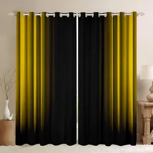 Geometric Abstract Ombre Curtains,Yellow and Black Striped Window Curtains for Bedroom Living Room,Simple Modern Window Drapes,Treatments