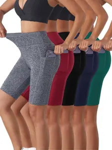 5PCS Ladies' High Waist Sport Shorts, Summer Gym & Outdoor Running, Breathable Elastic Fabric, Tight-Fit Design, Side Pockets, Enjoy Daily Exercise, Athletic Wear Shorts, Athleisure Shorts