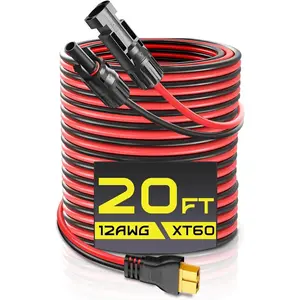 Solar Connector to XT60 Charge Extension Cable, 12AWG 20FT XT60 Adapter Cable to Solar Panel Charging Wire for LiFePO4 Battery RV Portable Power Station Ecoflow Solar Generator