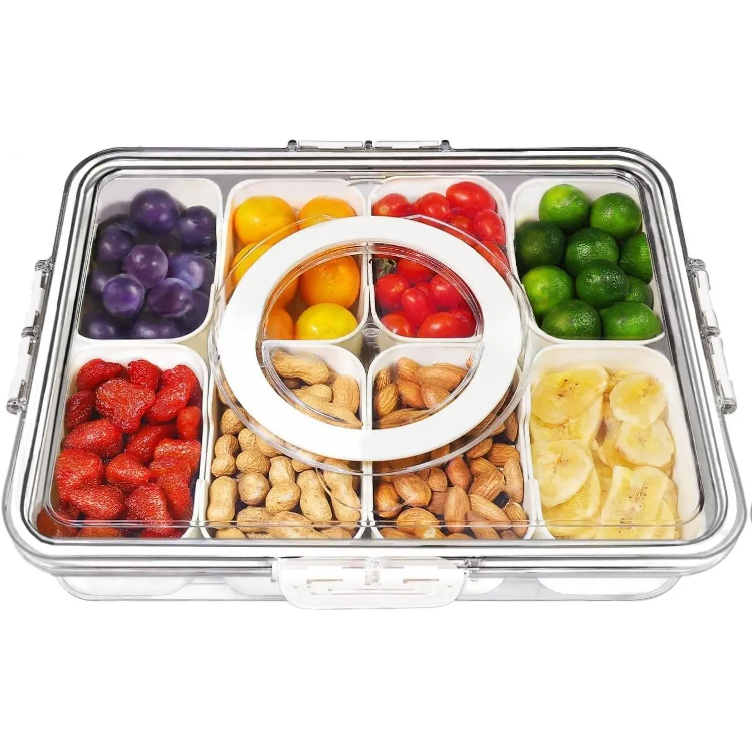 Divided Serving Tray with Handle 8 Compartment Snackle Box Container Portable Travel Charcuterie Board with Lid for Kids and Adults Eco-Friendly Food-Grade Materials Snack Tray