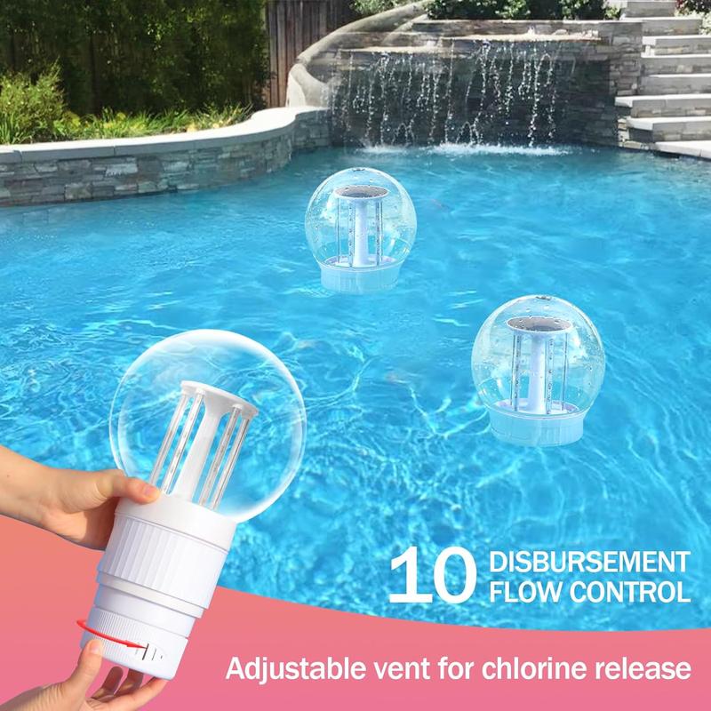 Solar Pool Chlorine Floater with Lights, Collapsible Chlorine Tablet Floater Fits Up to 4 Pieces 3 Inch Tabs, 9 Inch Adjustable Flow Floating Chlorines Dispenser for Pool Hot Tub Spa