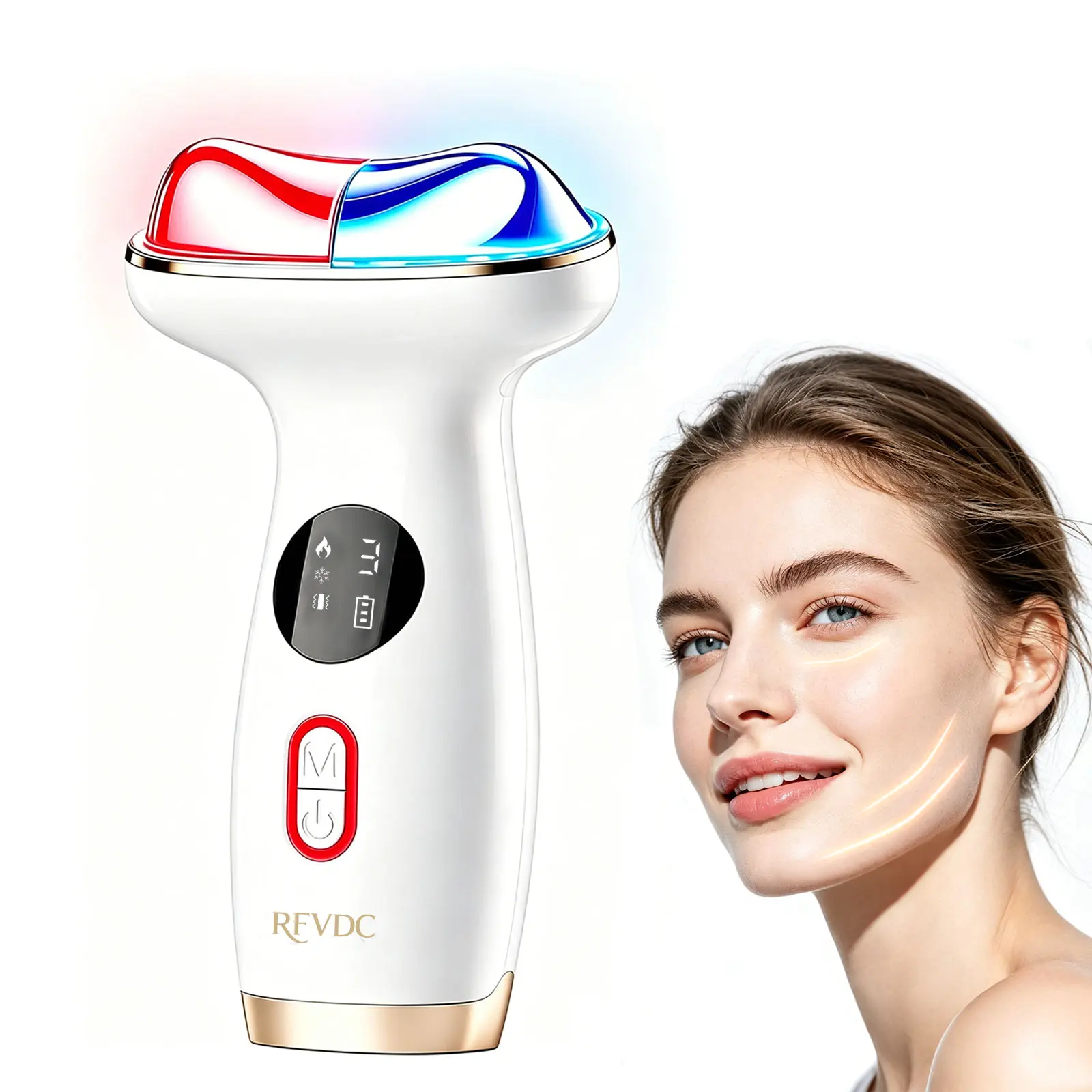 Facial Neck Massager Hot Cold Compress Vibration 7 Color Light Therapy Beauty Device 14℃ Cooling & 42/46/50℃ Heating Skin Tightening Lifting Anti-Wrinkle Lymphatic Drainage Scraping Massage Tool For Home Skin Care
