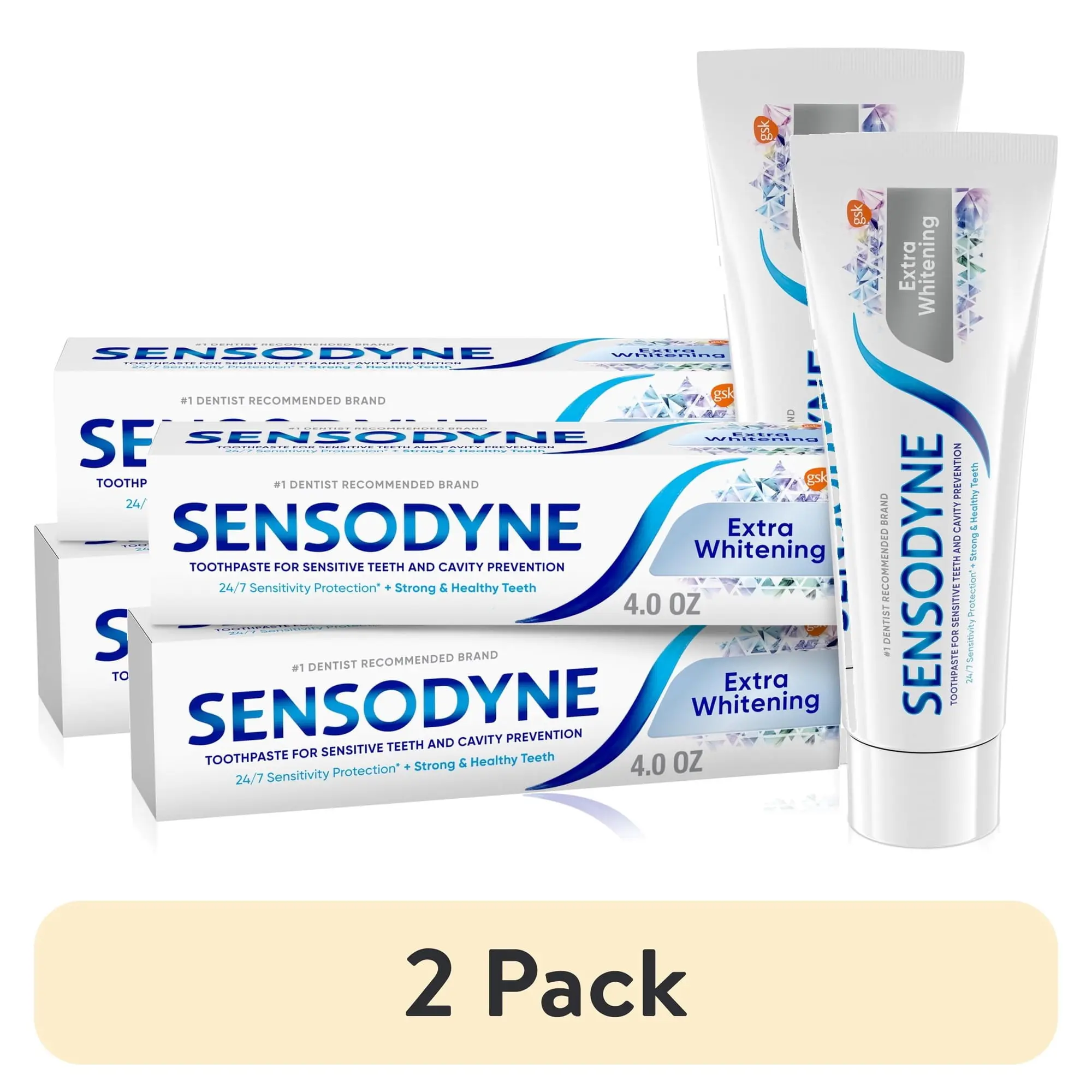 (2 pack) Sensodyne Extra Whitening Sensitive Toothpaste, Mint, 4 Oz, 2 Pack, for Adults