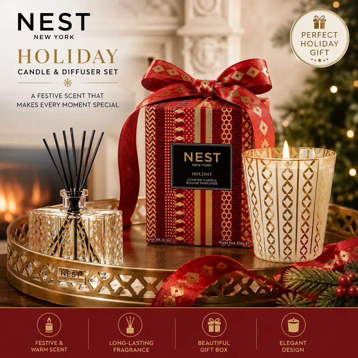 [Deal for your] Pack 2 NEST Scented Candles 3 Wicks 21.2-ounce Cruelty-Free Vegan 70-100 Hours Burn Time for Relaxing Ambiance & Holiday Gifting in Elegant Frosted Glass Vessel Aromatherapy Candle with Clean Burn & Reusable Holder - Ornaments